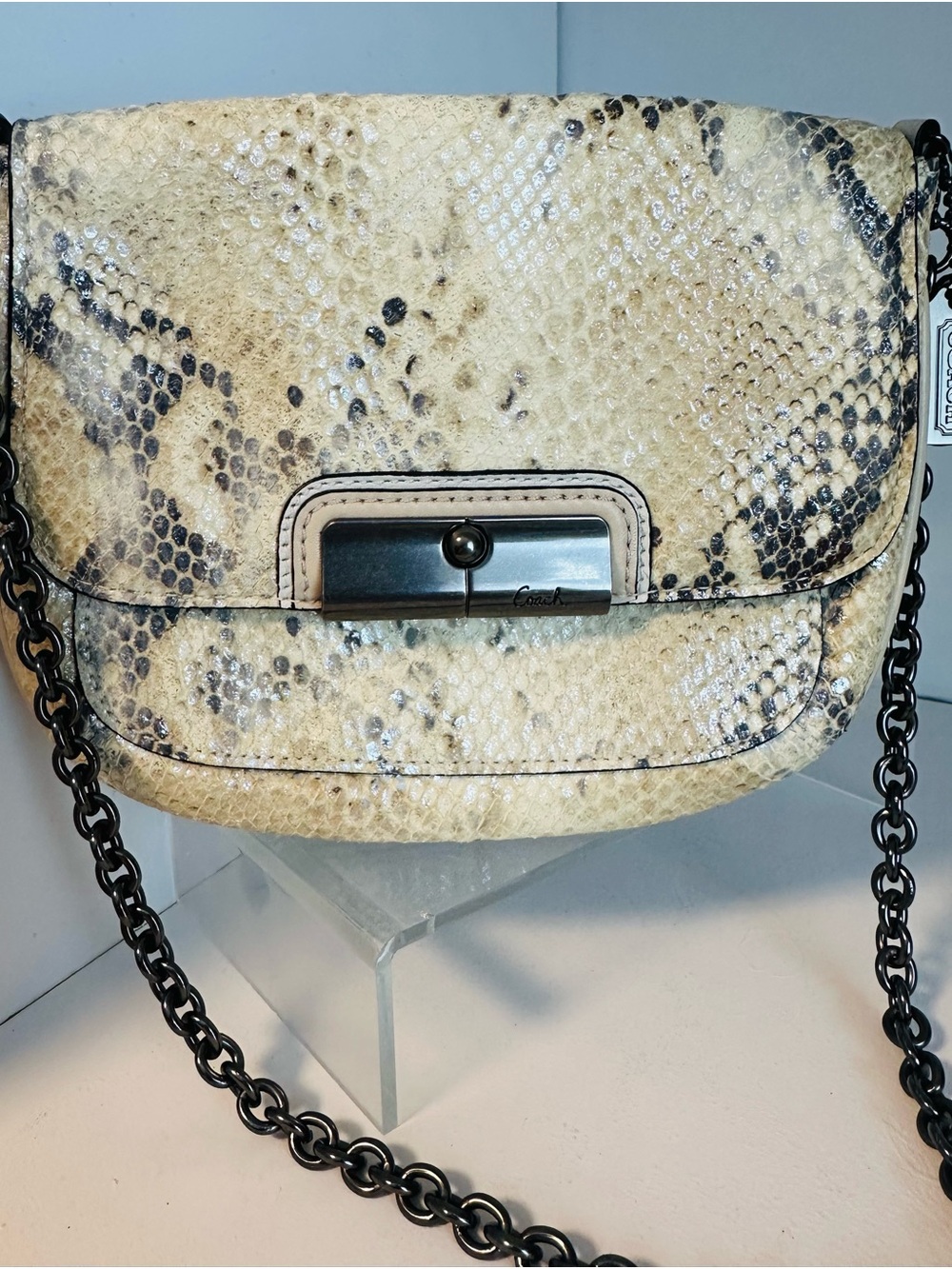 Coach Snake-Print Pebbled Leather Crossbody - Cream/Black Snakeskin NWOT